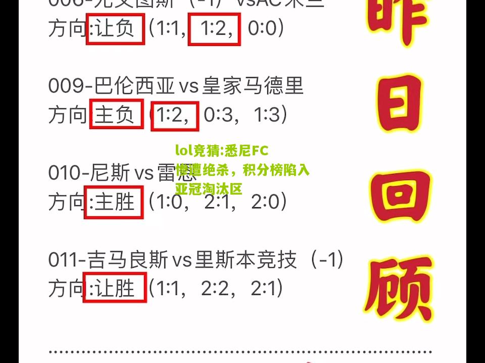 lol竞猜:悉尼FC惨遭绝杀，积分榜陷入亚冠淘汰区